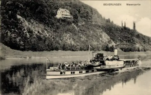 Ak Beverungen in Nordrhein Westfalen, Salon Dampfer, Haus auf Berg