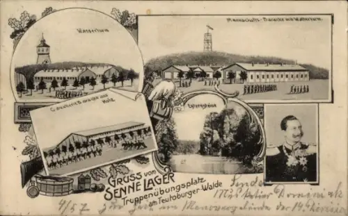 Ak Paderborn in Westfalen, Sennelager, Truppenübungsplatz Senne, Wasserturm, Baracke, Wilhelm II.