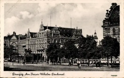 Ak Gdańsk Danzig, Am Kaiser Wilhelm Denkmal, Straßenansicht