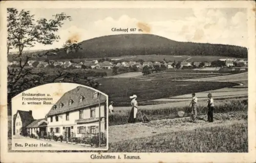 Ak Glashütten im Taunus Hessen, Restauration zum weißen Ross, Bes. Peter Halm, Panorama, Glaskopf