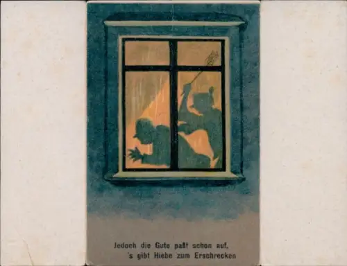 Klapp Ak Ehehumor, Mann schleicht sich in das Haus, Wütende Frau