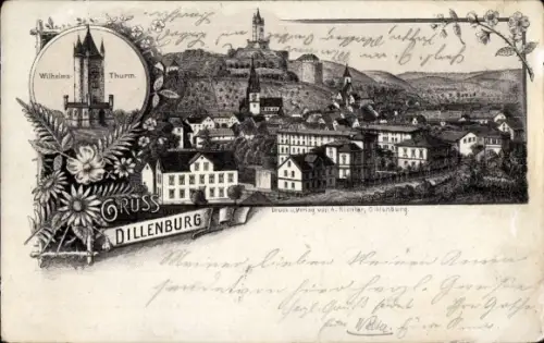 Litho Dillenburg in Hessen, Gesamtansicht, Wilhelmsturm
