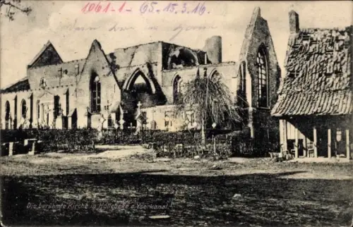 Ak Hollebeke Westflandern, Die berühmte Kirche, Ruine