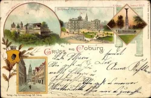 Litho Coburg, Schloss Ehrenburg, Kriegerdenkmal, Veste Coburg