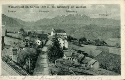 Ak St Corona am Wechsel in Niederösterreich, Gesamtansicht, Raxalpe, Mitagstein, Schneeberg