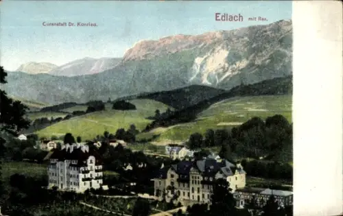 Ak Edlach an der Rax Niederösterreich, Bergkette mit Felswänden, grüne Hügel und Wiesen, mehrere 