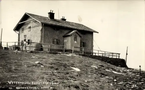 Ak Aspangberg St. Peter Niederösterreich, Wetterkoglerhaus am Hochwechsel, Schutzhaus auf Bergwie
