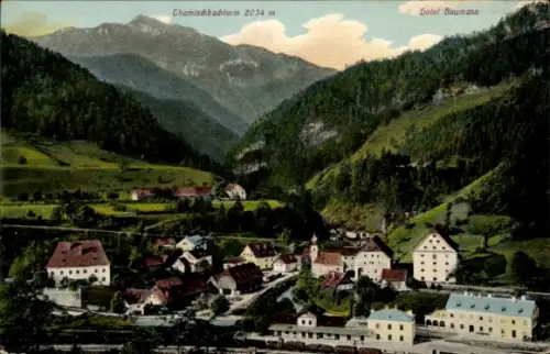 Ak Groß Reifling Großreifling Steiermark, Thamischbachturm, Hotel Baumann