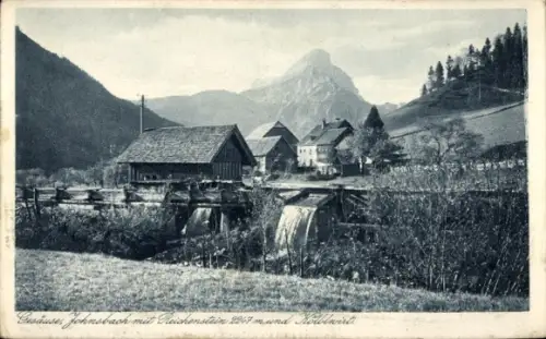 Ak Johnsbach im Gesäuse Steiermark, Hesshütte, Wasserräder, Häuser und Scheunen, Berggipfel im Hi