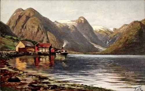 Künstler Ak Mundal Fjærland Norwegen, Am Fjaerlandsfjord