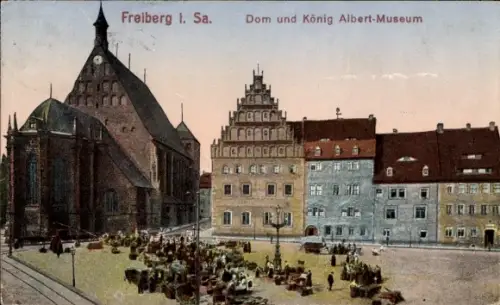 Ak Freiberg im Kreis Mittelsachsen, Marktleben, Dom und König Albert Museum