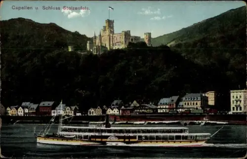 Ak Capellen Kapellen Stolzenfels Koblenz am Rhein, Schloss Stolzenfels, Dampfer Lohengren