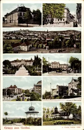Ak Gotha Thüringen, Winterpalais, Hotel Wünscher und Erfurterstr., Bahnhof, Orangerie, Winterpalais