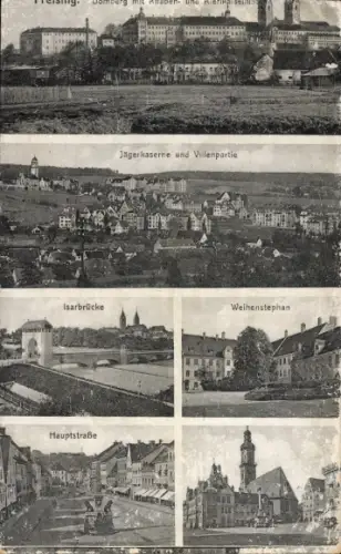 Ak Freising in Oberbayern, Jägerkaserne und Villenpartie, Isarbrücke, Weihenstephan, Hauptstraße