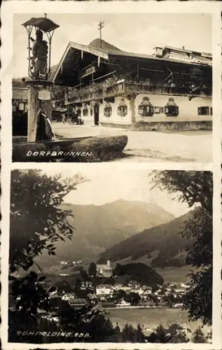 Ak Ruhpolding in Oberbayern, Gesamtansicht, Dorfbrunnen