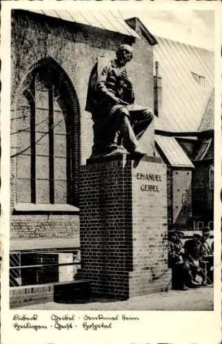Ak Hansestadt Lübeck, Geibel Denkmal