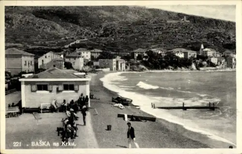 Ak Baška Kroatien, Teilansicht, Strand