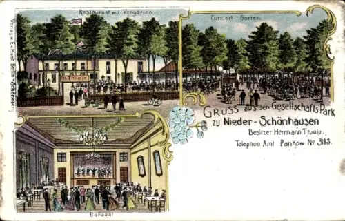 Litho Berlin Pankow Niederschönhausen, Gesellschaftspark, Bes. Hermann Thiele