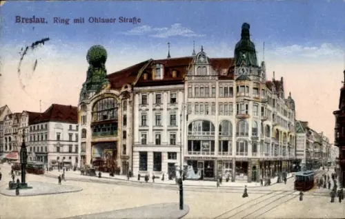 Ak Wrocław Breslau Schlesien, Ring mit Ohlauer Straße