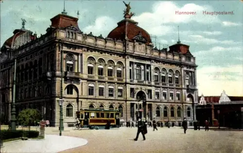 Ak Hannover, Hauptpostamt, Straßenbahn