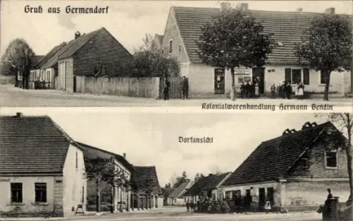 Ak Germendorf Oranienburg in Brandenburg, Kolonialwarenhandlung, Dorfansicht