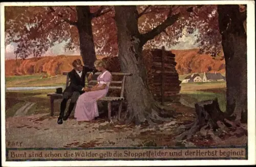 Gedicht Künstler Ak Hey, Paul, Herbst, Bunt sind schon die Wälder, gelb die Stoppelfelder