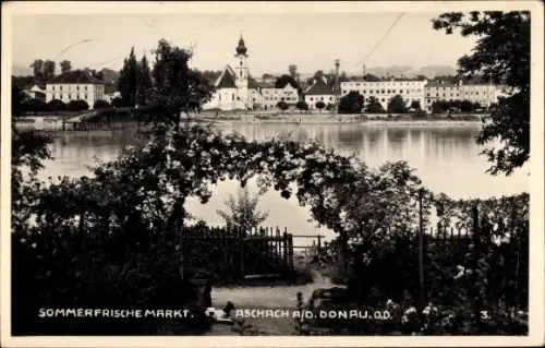 Foto Ak Aschach an der Donau Oberösterreich, Blick zum Ort