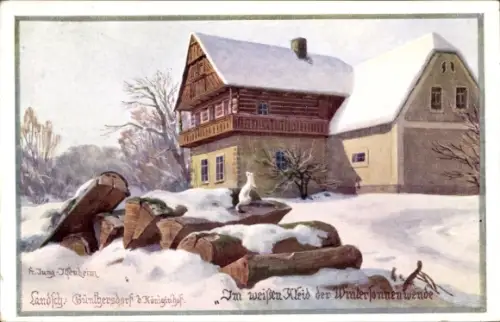 Künstler Ak Huntířov Güntersdorf Dvůr Králové nad Labem Königinhof Region Königgrätz, Haus