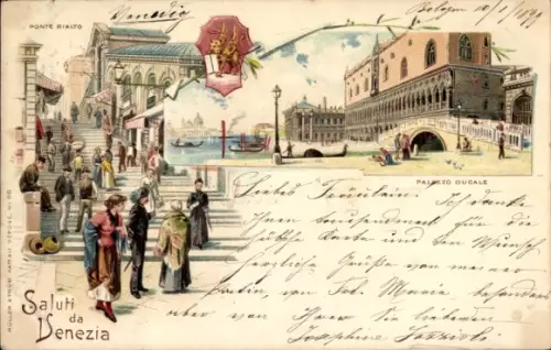 Litho Venezia Venedig Veneto, Palazzo Ducale, Ponte Rialto