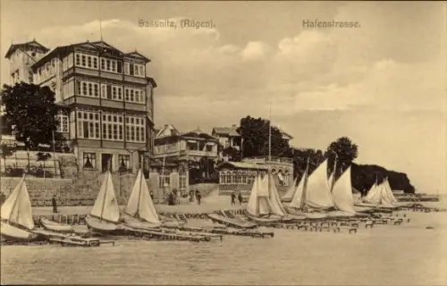 Ak Sassnitz auf Rügen,  Hafenstraße, Segelboote