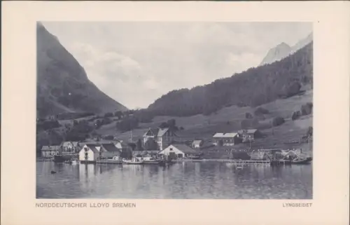 Ak  Lyngseidet Norwegen, Gesamtansicht, Speisekarte, NDL I. Nordkapfahrt Dampfer Lützow, 1930