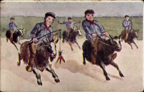 Künstler Ak Ziegenrennen, Kinder