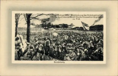 Passepartout Ak Sønderborg Sonderburg Dänemark, Erstürmung des Brückenkopfes, 1861