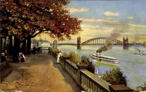 Künstler Ak Hoffmann, H., Bonn am Rhein, Blick vom alten Zoll, Brücke, Boot