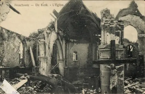 Ak Bixschoote Langemark Poelkapelle Westflandern, Zerstörte Kirche, I. WK