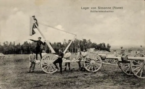 Ak Sissonne Aisne, Lager, Artilleriebeobachter