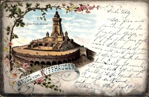 Litho Steinthaleben Kyffhäuserland in Thüringen, Kaiser Wilhelm Denkmal auf dem Kyffhäuser