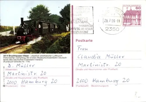 Ak Bruchhausen Vilsen Niedersachsen, Dampfzug der Ersten Museums-Eisenbahn