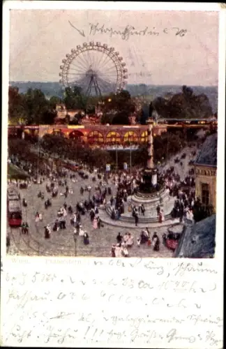 Künstler Ak Tomec, H., Wien 2., Praterstern, Riesenrad, Straßenbahn