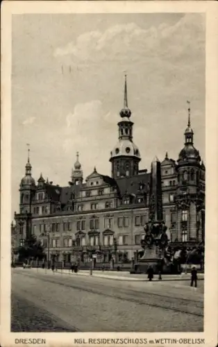 Ak Dresden Altstadt, Residenzschloss mit Wettin Obelisk