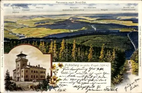 Litho Oberwiesenthal Erzgebirge Sachsen, Panorama, Unterkunftshaus, Fichtelberg
