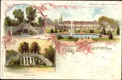 Litho Herrenhausen Hannover in Niedersachsen, Schloss, Grotte, Kaskade