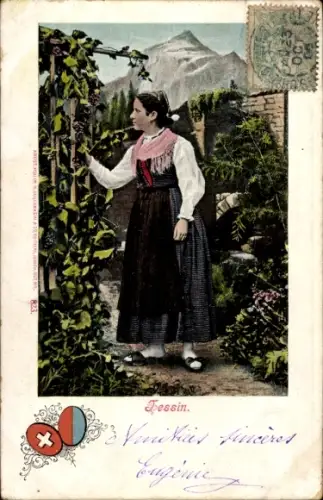 Ak Kanton Tessin, Frau in Tracht