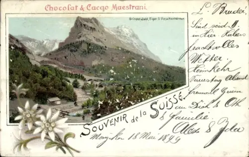CPA Grindelwald canton de Berne, Panorama, Chocolat & Cacao Maestrani