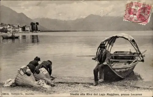 Ak Locarno Kanton Tessin Schweiz, Studio alla Riva del Lago Maggiore, Wäscherinnen