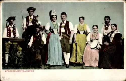 Ak Appenzellertrachten, Gruppenbild, Musikkapelle, Zither, Cello, Violine