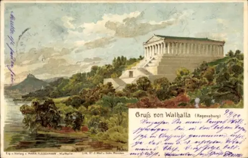 Künstler Ak Regensburg an der Donau Oberpfalz, Walhalla