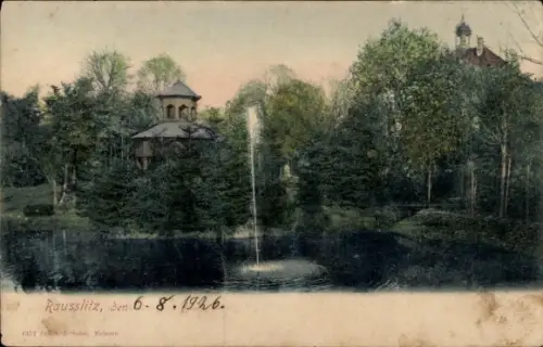 Ak Rausslitz Raußlitz Nossen in Sachsen, Teich, Pavillon