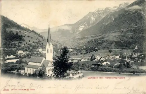 Ak Landeck in Tirol, Panorama, Kirche, Parseiersgruppe