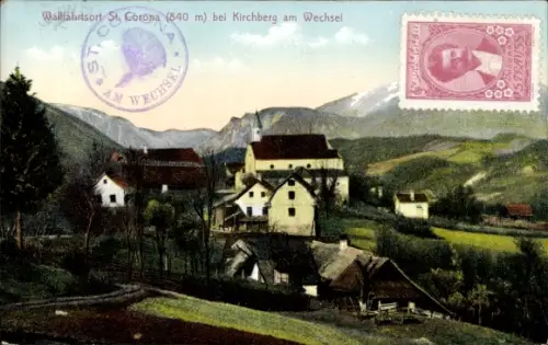 Ak St Corona am Wechsel in Niederösterreich, Blick auf den Ort, Kirche